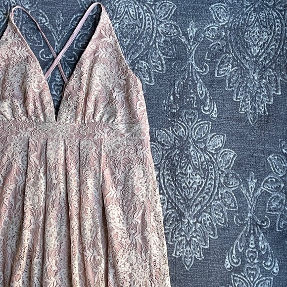 Lulus Stolen Moments Dusty Pink Lace-Up Lace Maxi Dress Size XL - Picture 7 of 14